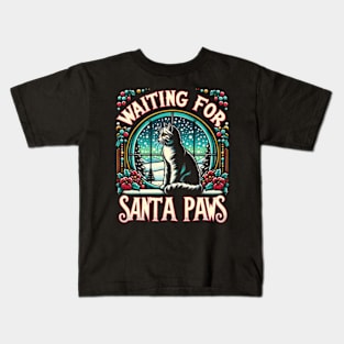 Waiting for Santa Paws - Christmas Kitty Kids T-Shirt